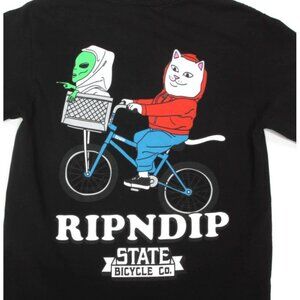 RIPNDIP State Bicycle Co Black ET and Cat on Bike Men's T-Shirt Tee size S /545
